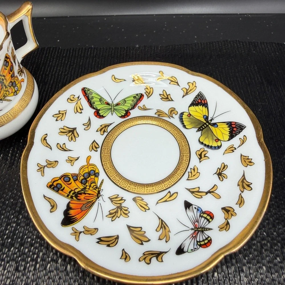 CC&T Butterfly Porcelain Espresso Cup and Saucer Set Gold Gilt Trim Demitasse‎